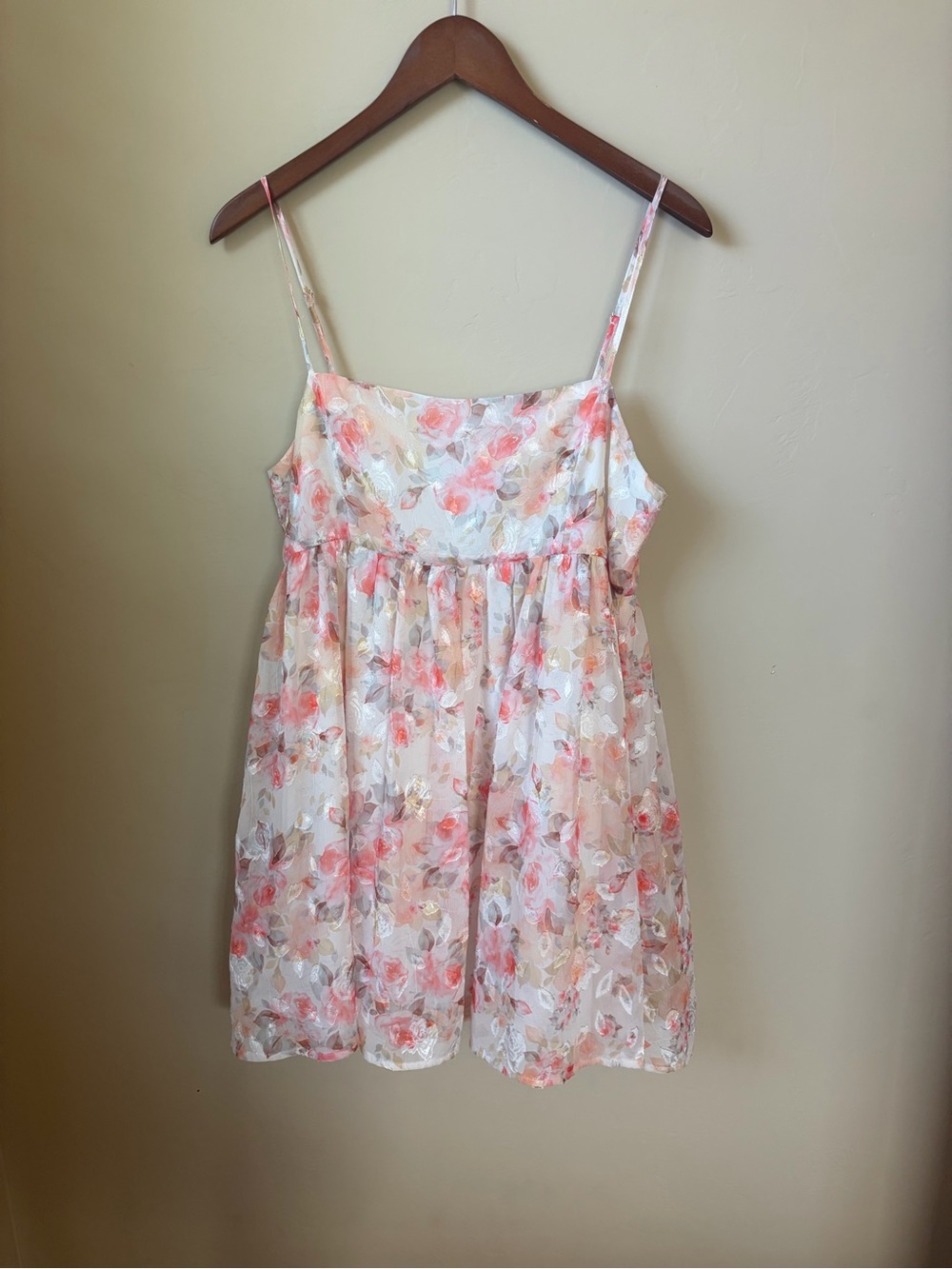 Windsor Secret Garden Floral Chiffon Babydoll Mini Dress Ivory L NWT Fairycore